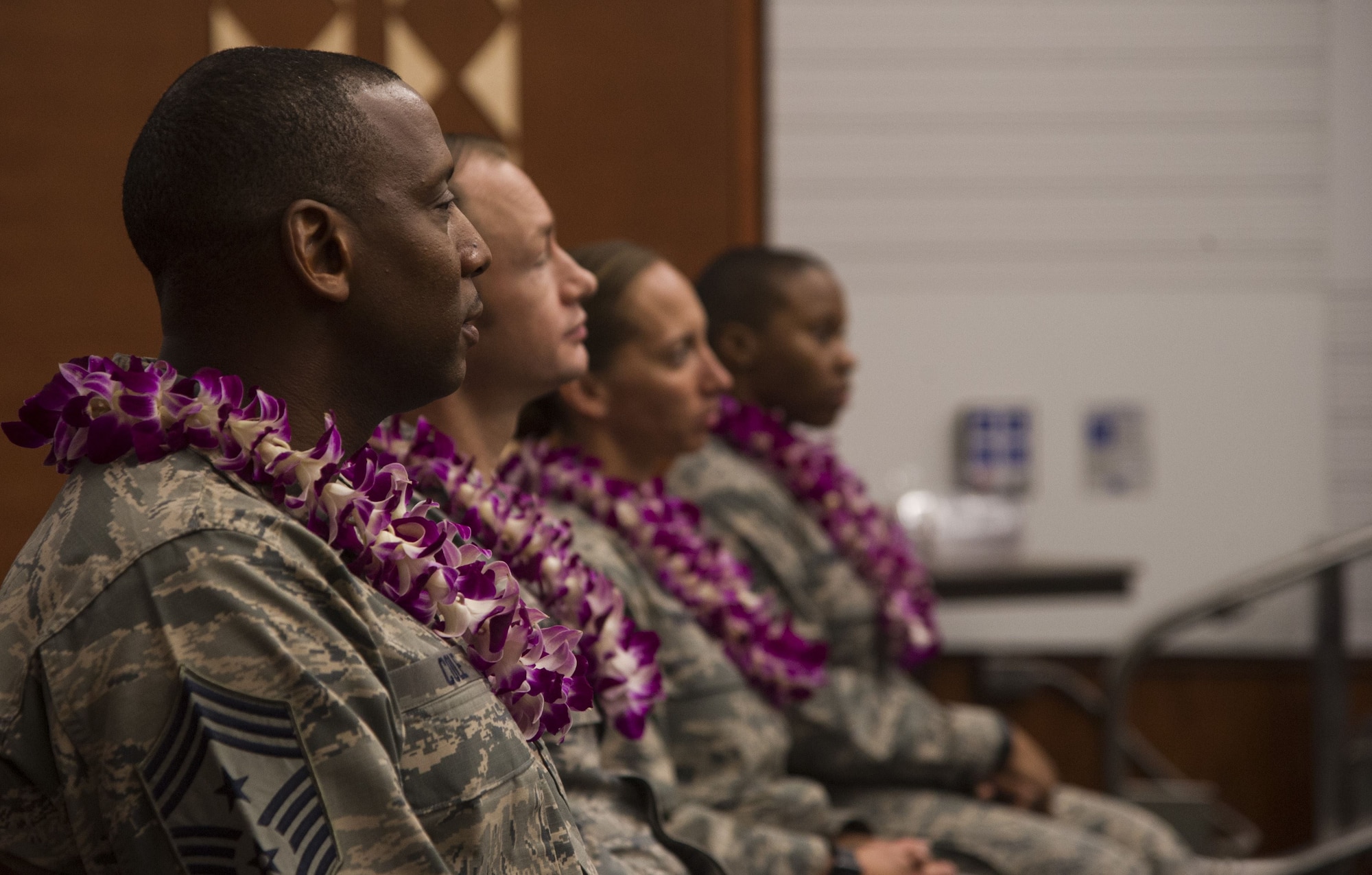 Chief Master Sgt. Michael Cole, 15th Wing command chief, leads an enlisted panel at the University of Hawaii Manoa Campus for Air Force ROTC Detachment 175, Honolulu, Jan. 26, 2018. Air Force ROTC is an opportunity for college students to earn a commission into the armed forces while completing their degrees. (U.S. Air Force photo by Tech. Sgt. Heather Redman)