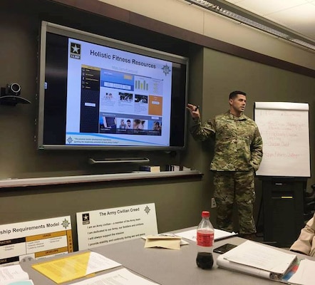 CW3 Michael Osborne teaches in the CES Intermediate Course on Jan. 22, 2017 at the Army Management Staff College in Ft. Leavenworth, Kansas.