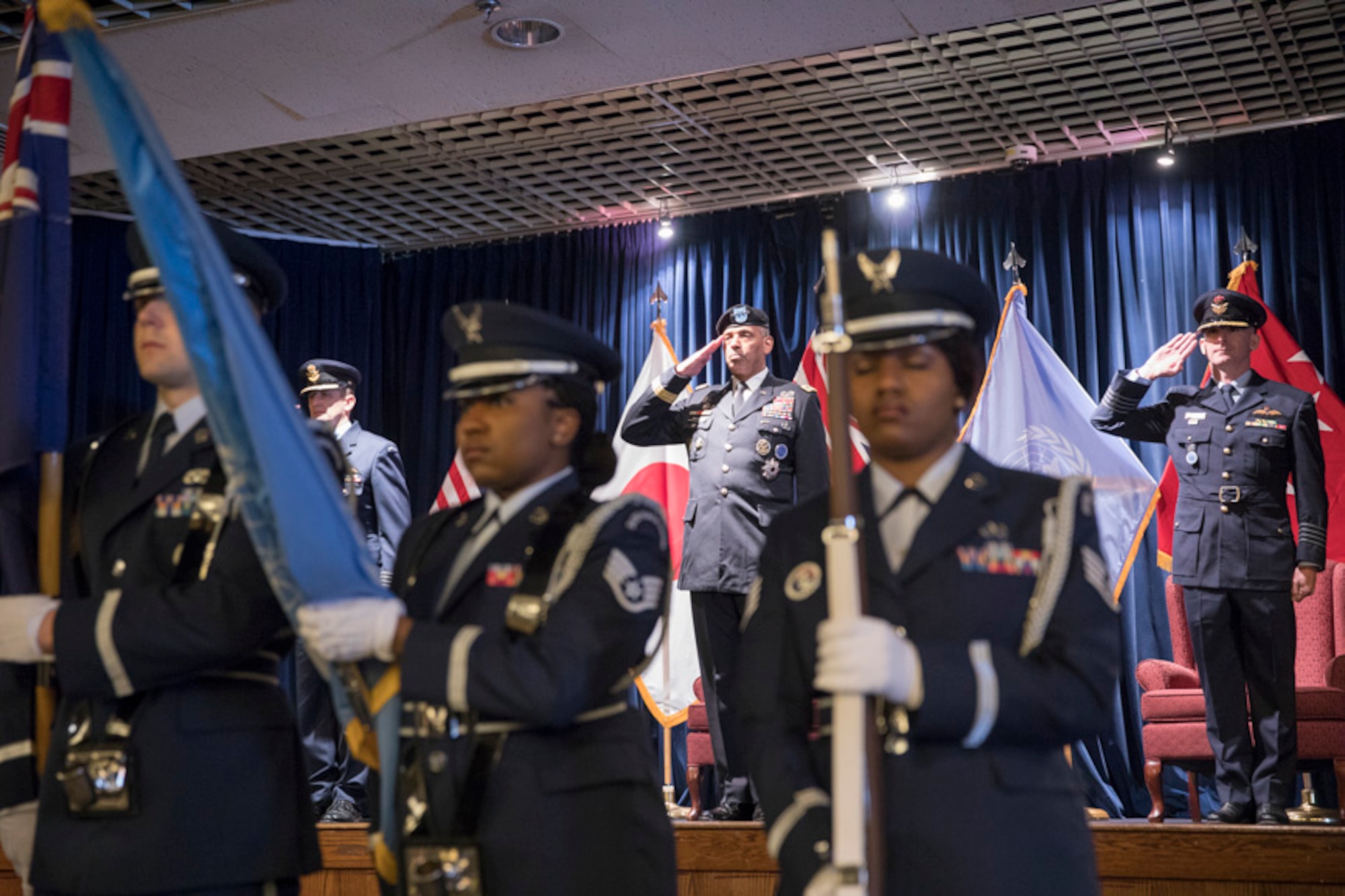 Yokota Base Honor Guard posts the colors during the United Nations Command (Rear) change of command ceremony
