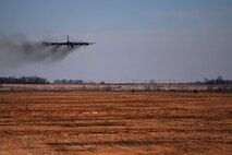 A B-52H Stratofortress prepares to land at Minot Air Force Base, N.D., Jan. 30, 2018. A total of four bombers deployed to RAF Fairford, United Kingdom, to conduct theater integration and flying training exercises. (U.S. Air Force photo by Tech. Sgt. Jarad A. Denton)