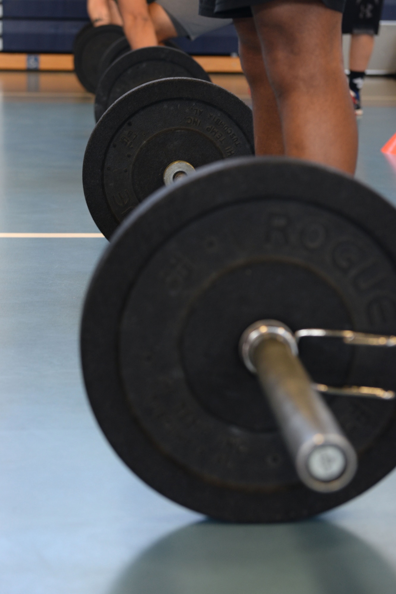 Barbells are equipped with varying weights in preparation for the deadlift competition held in Fort Eustis' Anderson Field House at Joint Base Langley-Eustis, Va., Jan. 27, 2018.