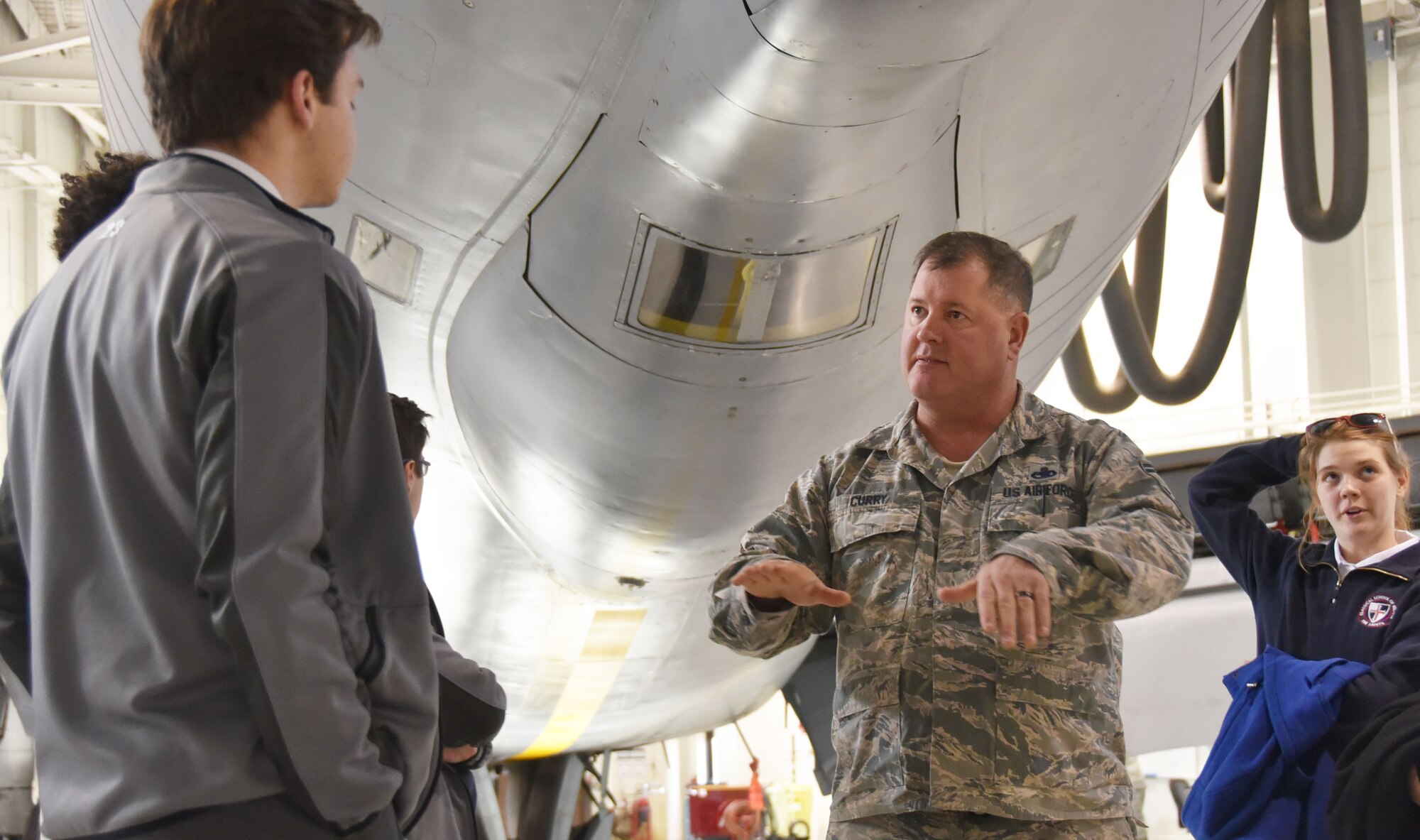 Eleven students from the Classical School of Wichita toured Team McConnell Jan. 30, 2018.  While here, the students learned about the missions of the 22nd Air Refueling Wing, 931st Air Refueling Wing and 184th Intelligence Wing.  The students also viewed a  KC-135 Stratotanker Periodic Inspection performed by the  931st Maintenance Group at Hangar 10.  PEs are one of the most thorough and time-consuming inspections conducted on an aircraft. It is conducted every1,800 flight hours.