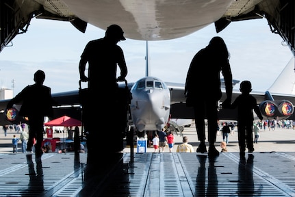 A family exits a U.S. Air Force C-5 Galaxy static display during the Arctic Thunder Open House on Joint Base Elmendorf-Richardson, Alaska, July 1, 2018. During the biennial open house, JBER opens its gates to the public and hosts multiple performers including the U.S. Air Force Thunderbirds, JBER Joint Forces Demonstration and the U.S. Air Force F-22 Raptor Demonstration Team.