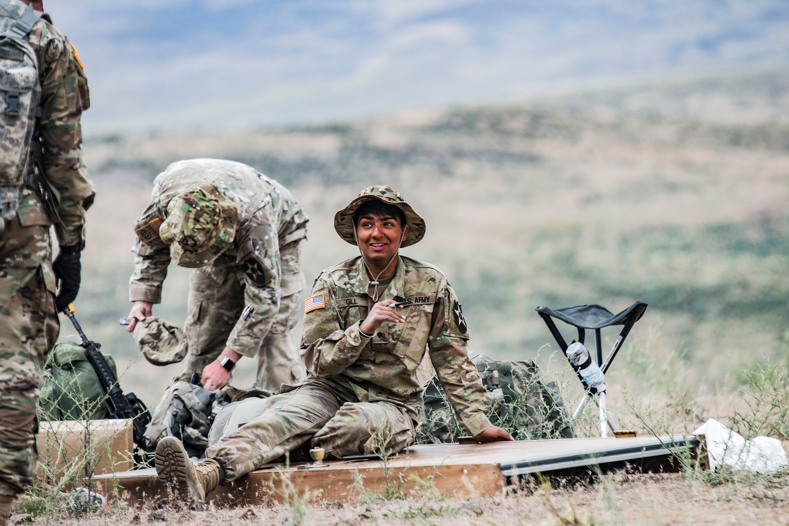 Spc. Arshia Gill, Alpha Company, 898 Brigade Engineer Battalion, 81st Stryker Brigade Combat Team, prepares a door for a breaching exercise on a demolitions range at the Yakima Training Center, June 12, 2018.  Alpha Company is conducting their annual training at YTC.