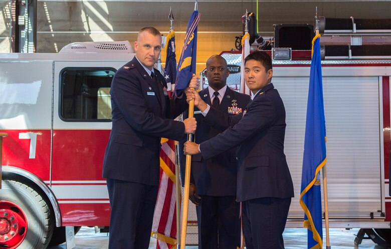 U.S. Air Force Maj. Chin Hsu assumed command of the 423 Civil Engineer Squadron, at RAF Alconbury, United Kingdom, June 29, 2018. (U.S. Air Force photo by Senior Airman Chase Sousa)