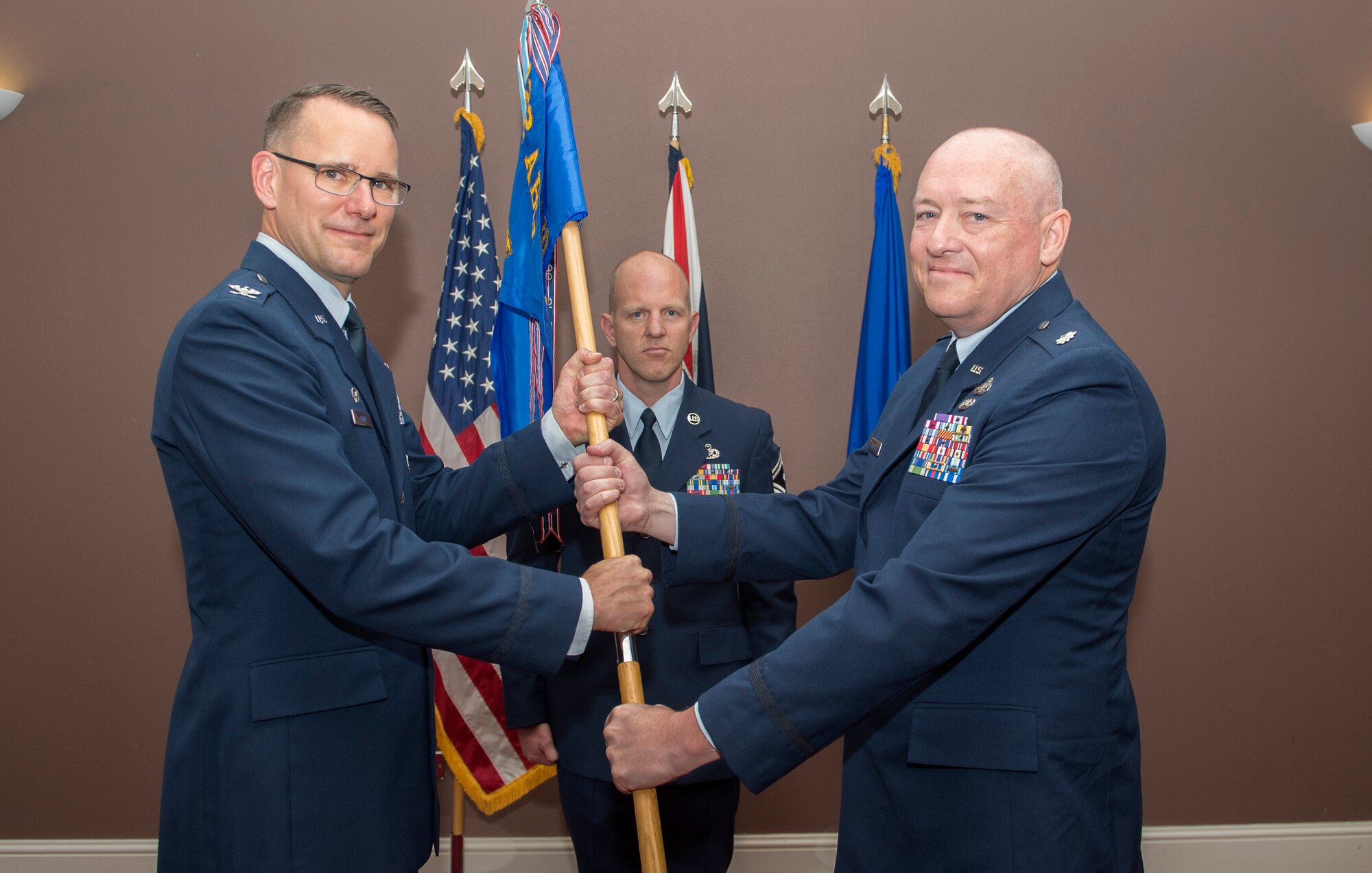 U.S. Air Force Lt. Col. Mathew Ramstack assumed command of the 422 Air Base Group, at RAF Croughton, United Kingdom, July 2, 2018. (U.S. Air Force photo by Senior Airman Chase Sousa)