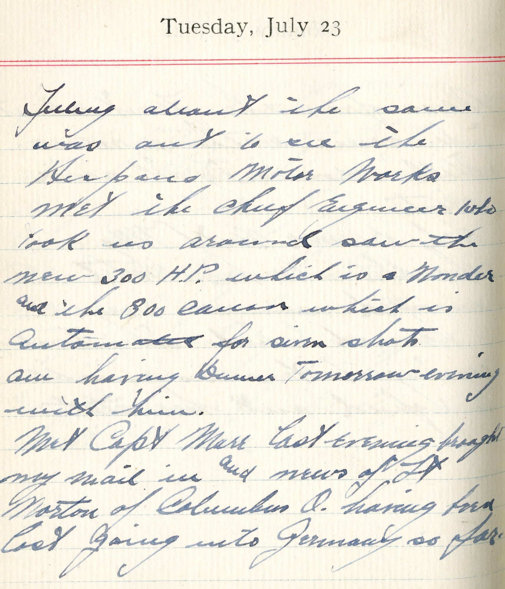 July 28, 1918-Arrived back at the camp and certainly glad to be back but my ear is no better.

Was up to the front this afternoon with several of the boys.  North Chateau Thierry saw American boys going the lines and artillery galore. While there saw an observation balloon shot at by anti-aircraft.