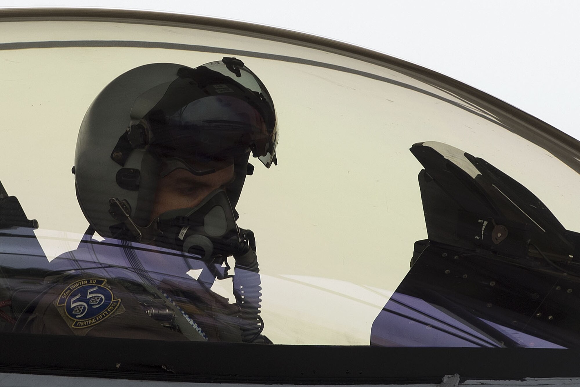 A U.S. Air Force pilot assigned to the 55th Fighter Squadron prepares an F-16CM Fighting Falcon for takeoff at Shaw Air Force Base, S.C., June 27, 2018.