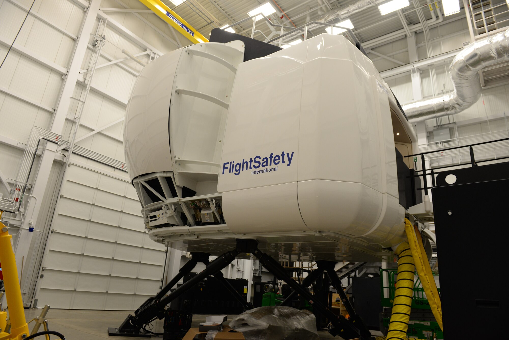 Construction on the KC-46A Pegasus pilot simulator continues at Pease Air National Guard Base on June 29, 2018. The pilot and boom operator simulators will provide critical training for the aircrews who will operate the new refueling aircraft. (N.H. Air National Guard photo by Master Sgt. Thomas Johnson)