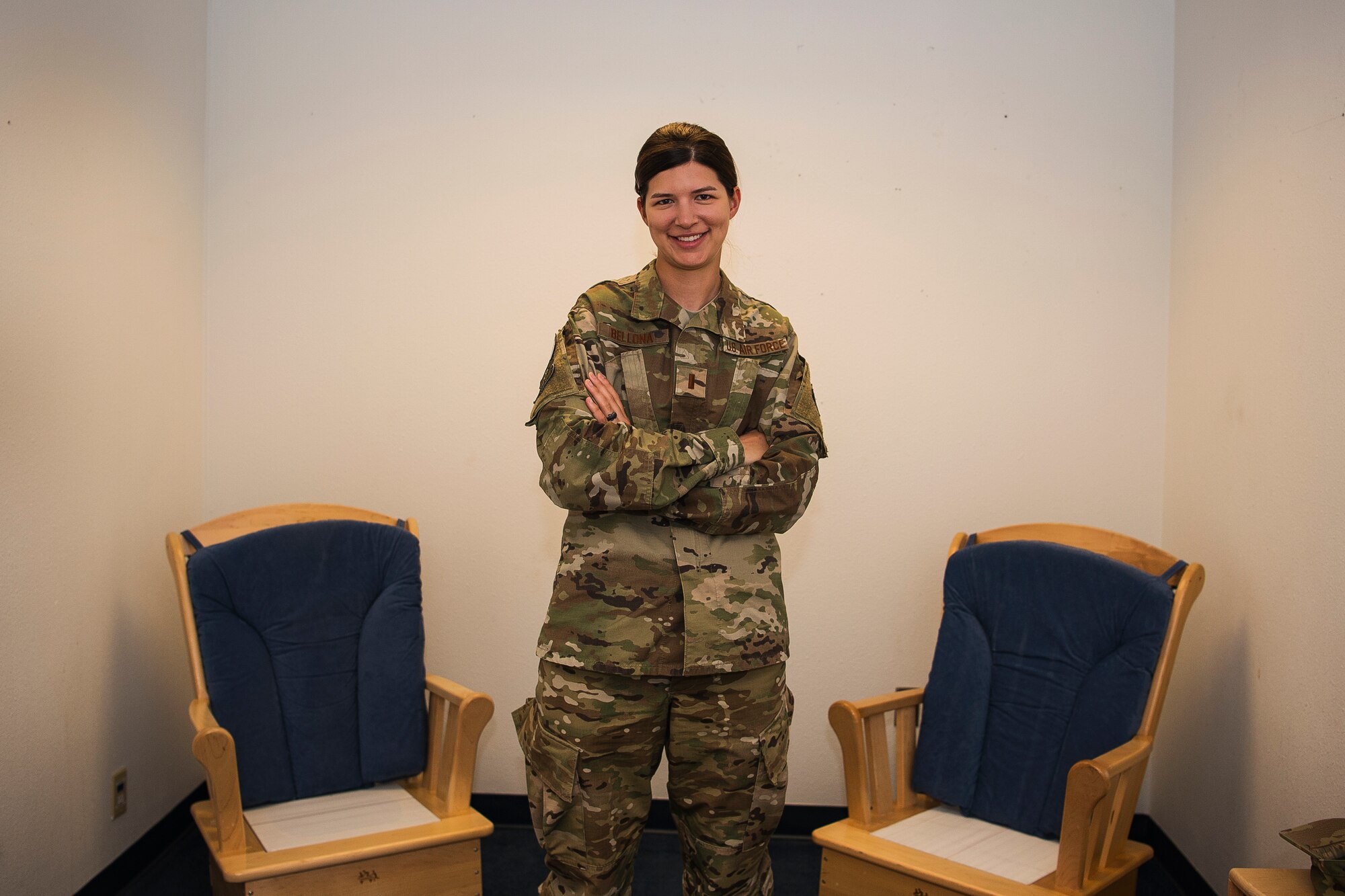 Second Lieutenant Kayla Bellona, 27 Special Operations Wing Public Affairs officer, stands in the newly opened Mother's Room at Cannon Air Force Base, N.M., June 14, 2018. The room was opened to provide mothers with a quiet place to breastfeed their children.