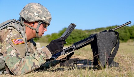 Spc. Bryce Falgiani, a San Antonio native, had his accuracy put to the test during the shooting range in the Best Warrior Competition. He earned a spot in the final round of the competition at Fort A.P. Hill in October.