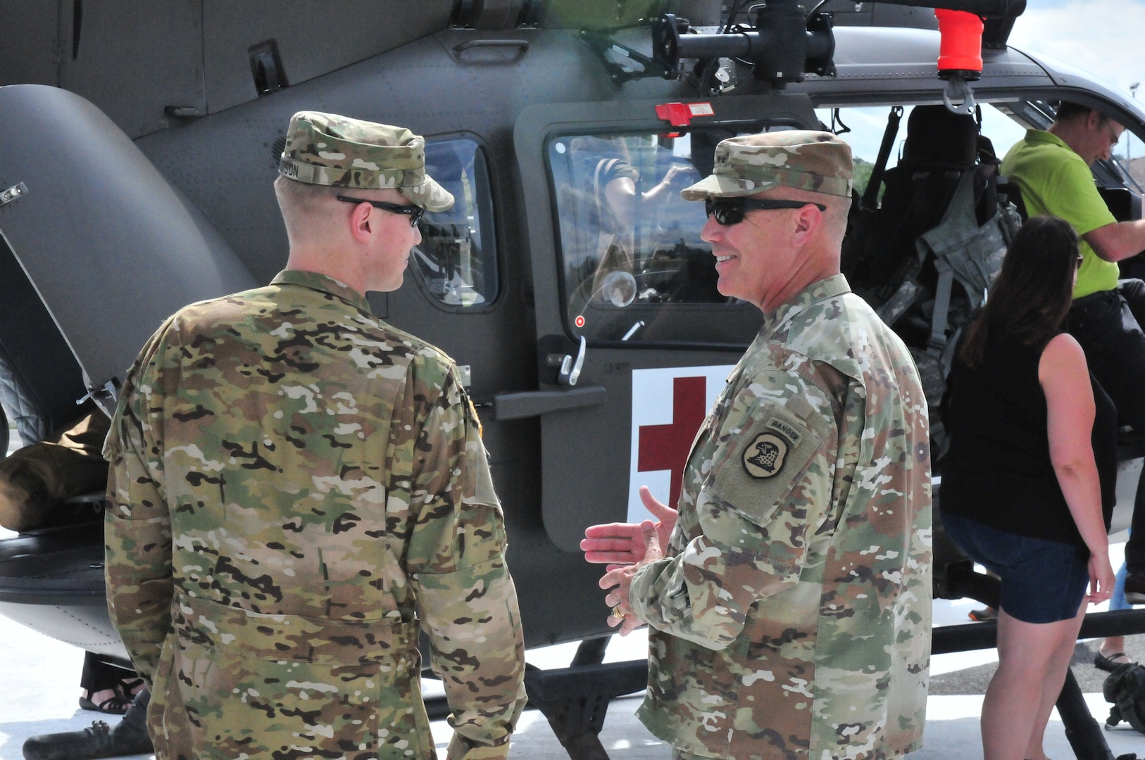 Iowa National Guard Adjutant General, Maj. Gen Tim Orr, visits with his Soldiers assigned to A Co. 1-376 AVN BN deployed to Germany supporting real world medevac missions in Hohenfels and Grafenwoehr military bases.