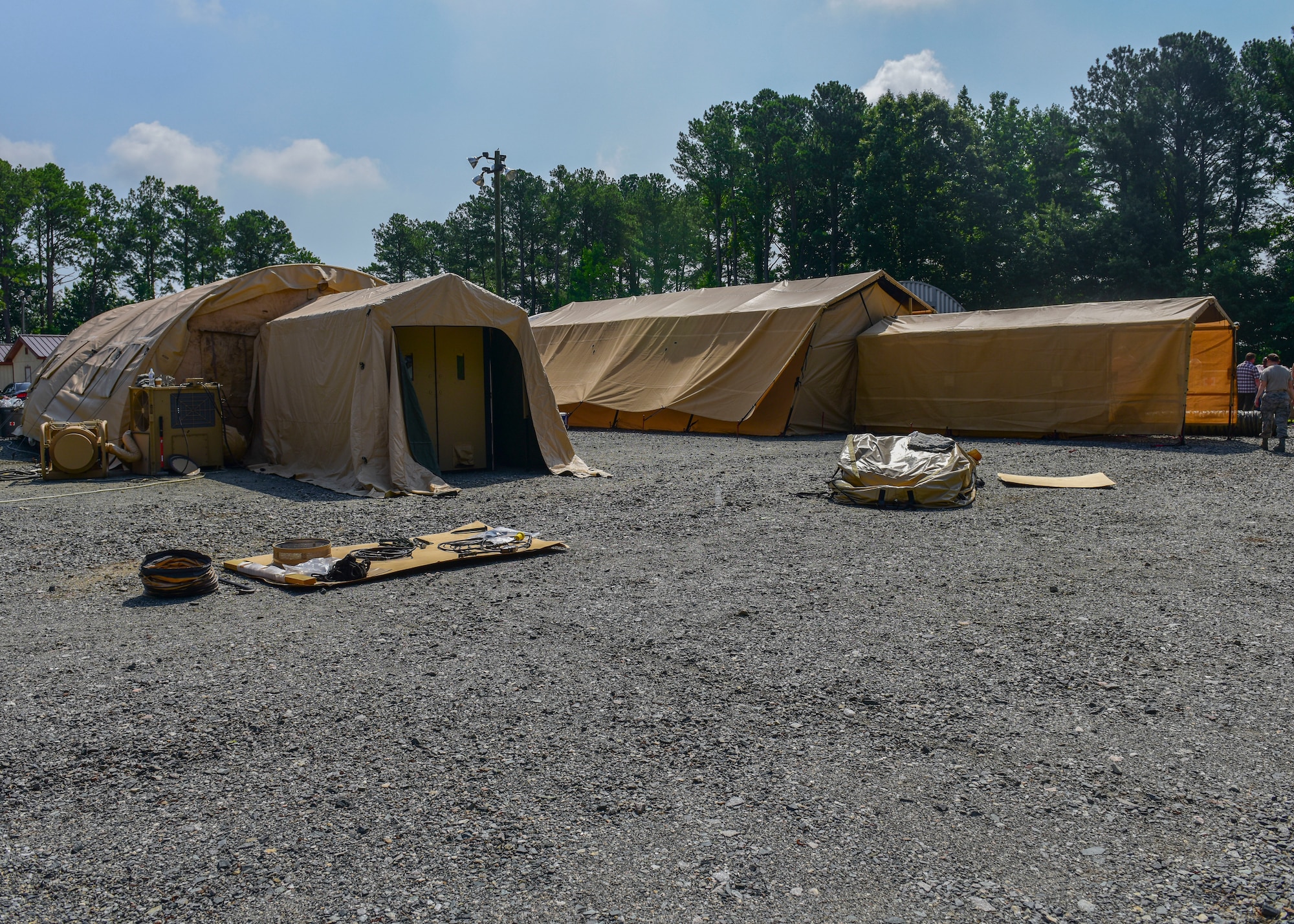 New Expeditionary Medical Systems equipment is displayed at Joint Base Langley-Eustis, Va., June 20, 2018. An Expeditionary Medical Systems exercise was conducted to test new collective protection equipment. (U.S. Air Force photo by Airman 1st Class Monica Roybal)