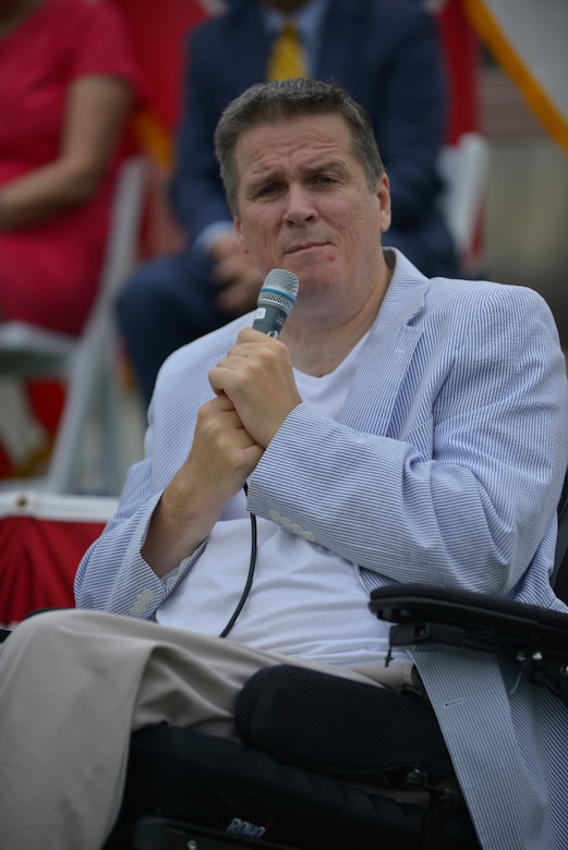 State Rep. Darren Jernigan, Tennessee District 60, speaks about his memories of the dam and lake during the 50th Anniversary of J. Percy Priest Dam and Reservoir at the dam in Nashville, Tenn., June 29, 2018. (USACE Photo by Mark Rankin)
