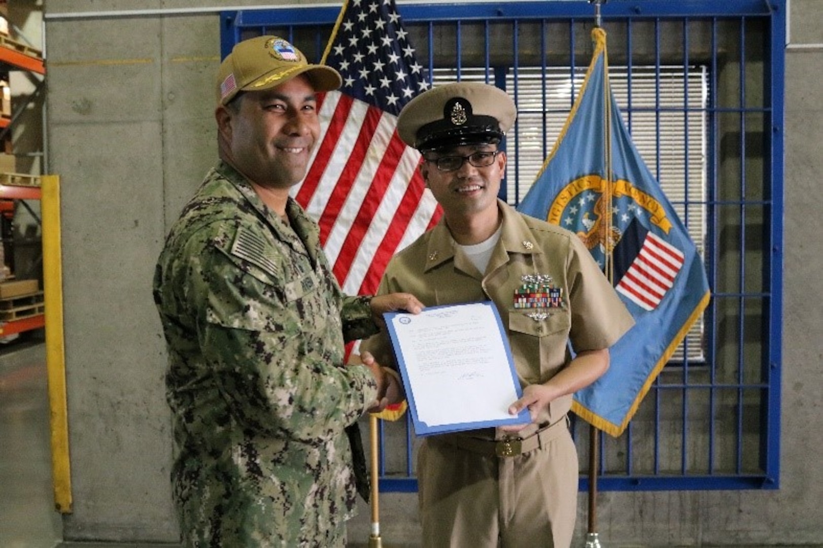 New Navy Senior Chief Petty Officer, LSCS Macasa, promoted at DLA Distribution Yokosuka, Japan