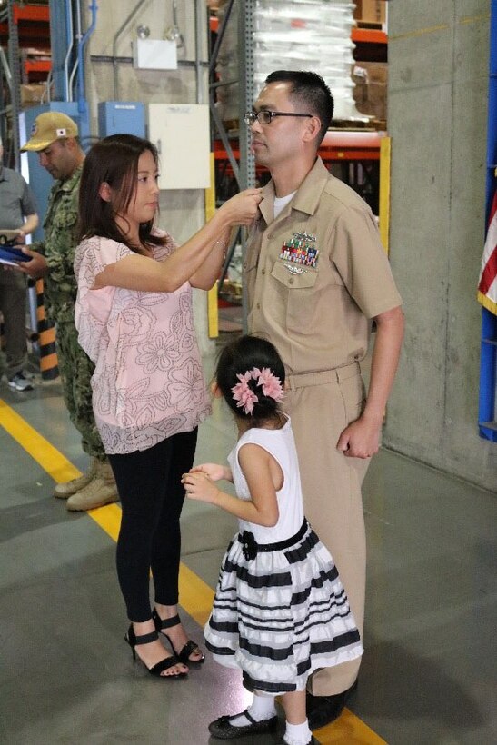 New Navy Senior Chief Petty Officer, LSCS Macasa, promoted at DLA Distribution Yokosuka, Japan