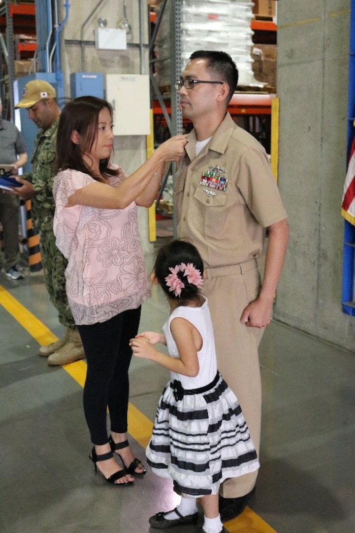 New Navy Senior Chief Petty Officer, LSCS Macasa, promoted at DLA Distribution Yokosuka, Japan