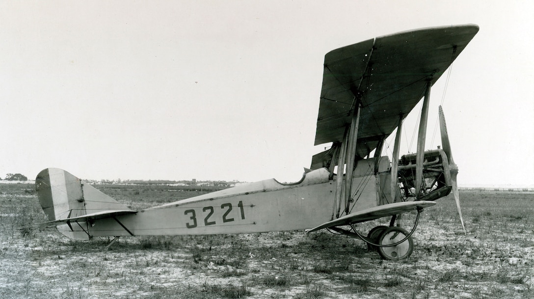 Curtiss JN-4H, nicknamed “Jenny,” at U.S. Marine Flying Field, Miami, Florida, circa 1918 (Naval History and Heritage Command)