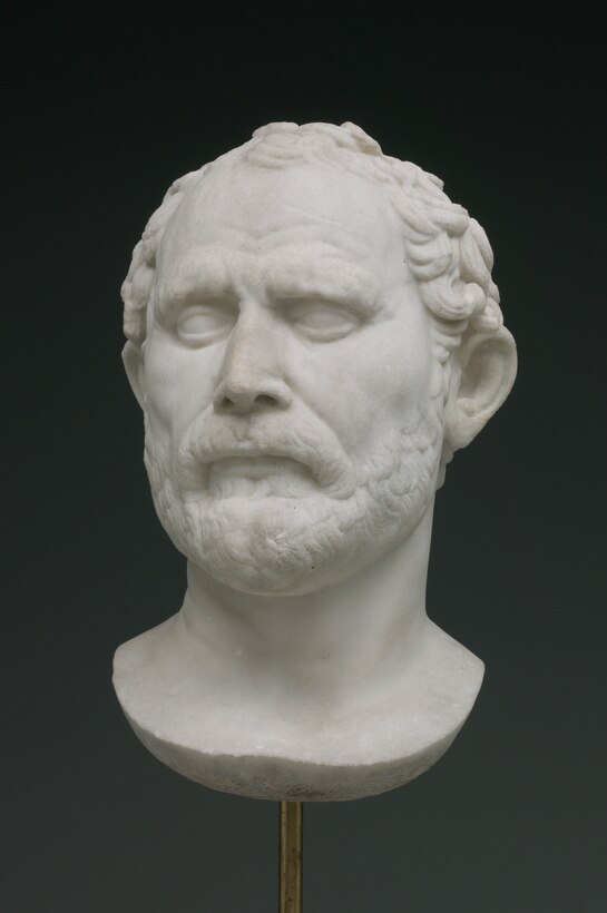 Marble portrait of Demosthenes, after Polyeuktos, Greek, active 280 BCE (Courtesy Yale University Art Gallery)