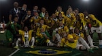 FORT BLISS, Texas -Team Brazil celebrates after defeating South Korea 3-2 to win the gold medal of the 2018 Conseil International du Sport Militaire (CISM) World Military Women's Football Championship, July 3, 2018. Elite military soccer players from around the world squared off during the tournament to determine who were the best women soccer players among the international militaries participating. (U.S. Navy photo by Mass Communication Specialist 2nd Class Christopher Hurd/Released)