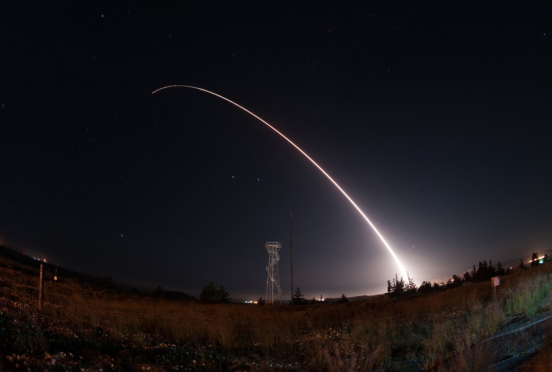 An unarmed Minuteman III intercontinental ballistic missile launches during an operational test from Vandenberg Air Force Base, California.