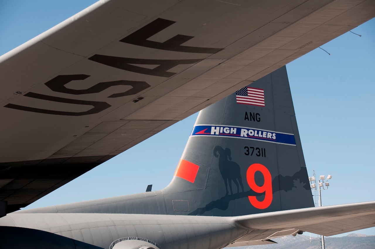 A 152nd Airlift Wing, Nevada Air National Guard, C-130 aircraft sits on the flight-line July 5, 2018 moments before leaving Reno for Peterson Air Force Base in Colorado to assist federal agencies there with several fires burning in the Centennial State.