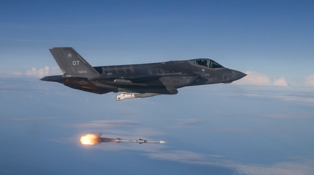 F-35A Lightning II test aircraft assigned to the 31st Test Evaluation Squadron from Edwards Air Force Base, Calif., released AIM-120 AMRAAM and AIM-9X missiles at QF-16 targets during a live-fire test over an Air Force range in the Gulf of Mexico on June 12, 2018. The Joint Operational Test Team conducted the missions as part of Block 3F Initial Operational Test and Evaluation.