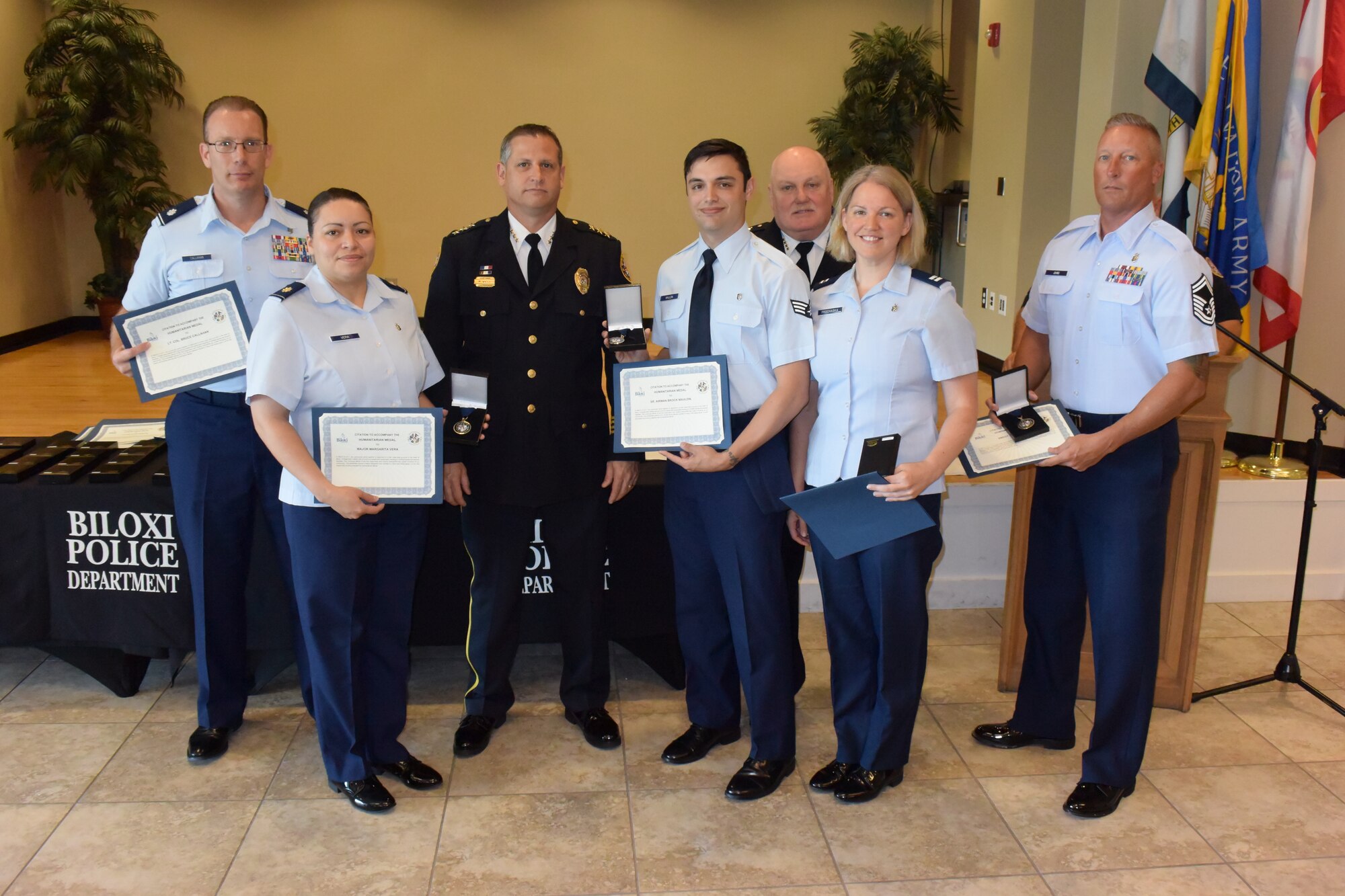 81st MDG members receive humanitarian award from Biloxi Police Department July 6, 2018.