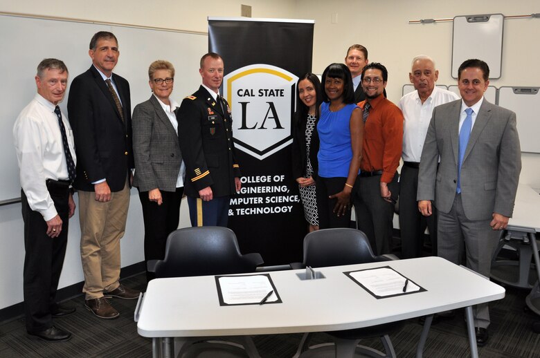 Officials from California State University, Los Angeles, and the U.S. Army Corps of Engineers Los Angeles District gathered for  a partnering agreement signing ceremony July 5 in Los Angeles, California, to foster collaboration in a relationship that stresses the importance of Science, Technology, Engineering and Mathematics. The agreement also provides a road map to employment with the Corps through various programs, including the Pathways internship program.