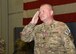 Lieutenant Colonel Richard Zeigler renders his final salute as commander to his troops at the 90th Security Forces Squadron Change of Command in the Peacekeeper High Bay at F.E. Warren Air Force Base, Wyo., July 6, 2018. Zeigler turned over command of the group to Lt. Col. Nicholas Petren during the ceremony, which represents a formal transition of authority from the outgoing commanding to the incoming commander. (U.S. Air Force photo by Glenn S. Robertson)