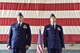 Col. Bradley Downs (left), vice commander of the 492nd Special Operations Wing, and Maj. Michael Tolzien, 58th Special Operations Wing, stand at attention during the reading of the award citation for the Distinguished Flying Cross at a ceremony July 6 at Kirtland Air Force Base.