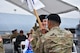 Incoming Los Angeles Medical Recruiting Company Commander, Capt. David O'hea, passes the company guidon to 1st Sgt. Michael Susi during the Change of Command Ceremony on 11 May. Los Angeles MRC held their ceremony on the USS Iowa at the Port of Los Angeles and welcomed O'hea while saying farewell to outgoing commander, Capt. Shawn Linhares.