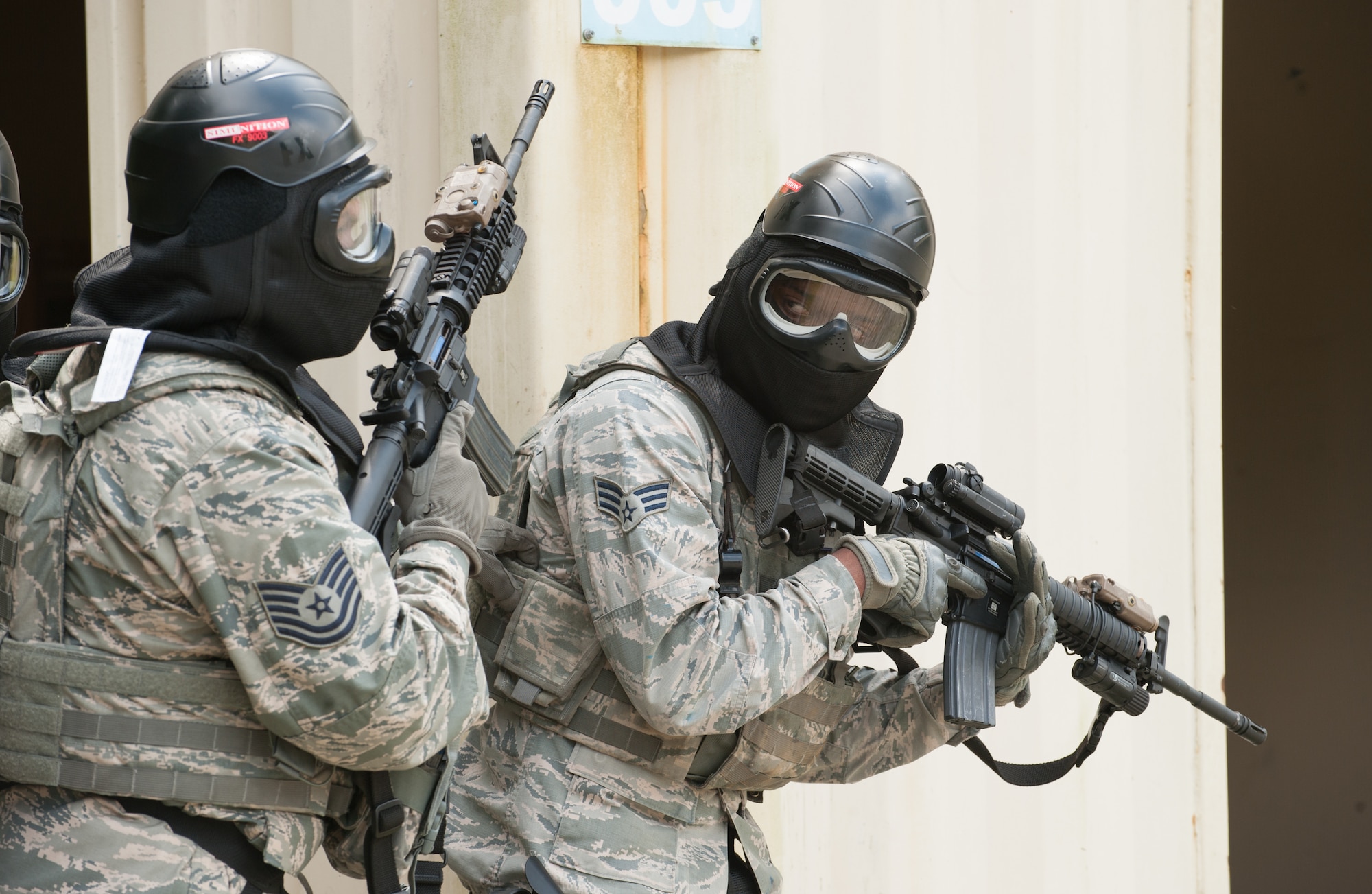 USAF Airmen practice close combat firearm skills