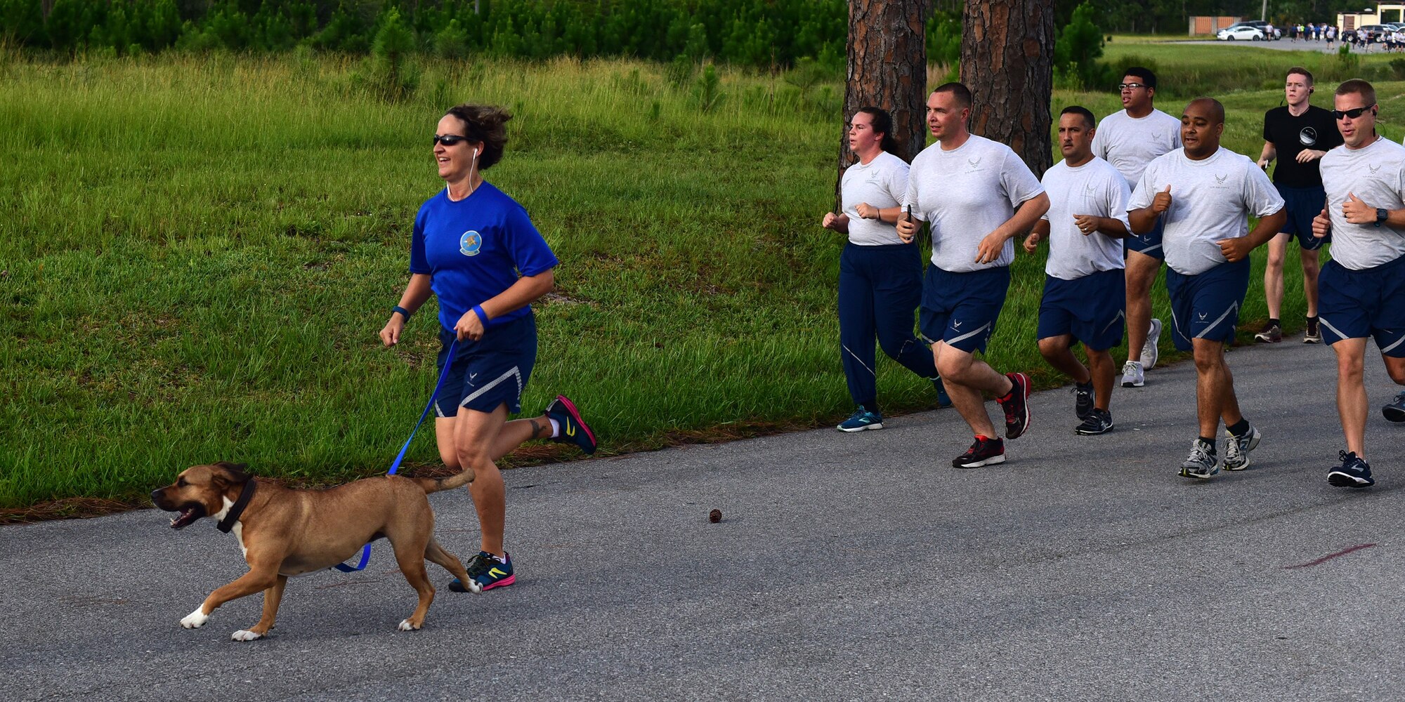 Airmen from all squadrons participate in the 325th Fighter Wing sports day July 3, 2018 at Tyndall Air Force Base, Fla. The sports day was designated as an opportunity for Airmen to work on their team building and Comprehensive Airmen Fitness. The day started out with a 5K run and continued with organized sporting events. (U.S. Air Force photo by Senior Airman Cody R. Miller/Released)