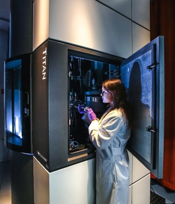 OSU student Julia Deitz uses state-of-the-art electron microscopes to push the boundaries of precision metrology techniques for advanced materials characterization. (Courtesy photo)