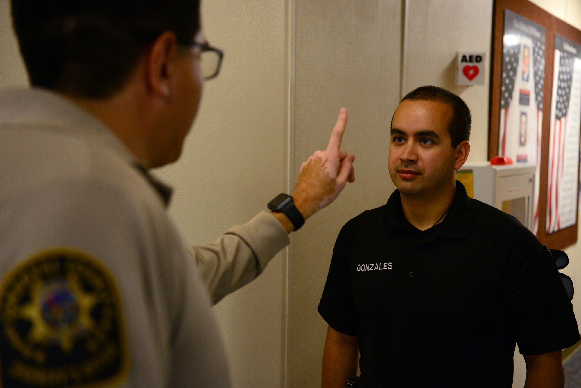 Students of an Advanced Roadside Impaired Driving Enforcement Course practice sobriety tests on Kirtland Air Force Base, N.M., July 9. The course teaches students how to detect drug impraired driving, and the students of the two-day course were made up of 377th Security Forces Group Airmen and law enforcement from across the state. (U.S. Air Force photo by Senior Airman Eli Chevalier)