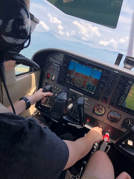 Cadet AbdulMalik Ariyo, Lovejoy High School, Hampton, Georgia, flies a Cessna 172 as part of the Chief of Staff of the Air Force Flight Academy program at Liberty University, Lynchburg, Virginia. Ariyo is one of 120 cadets selected for a Flight Academy scholarship by Air Force Junior ROTC. The Chief of Staff of the Air Force Flight Academy scholarship program allows selected Air Force Junior ROTC cadets to attend an accredited aviation program at one of six partnering universities to get a private pilot license. (Courtesy Photo)