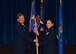 Colonel Tricia Van Den Top, 90th Mission Support Group commander, passes the guidon to Maj. Isabella Ramirez, 90th Force Support Squadron commander, during the 90th FSS change of command ceremony July 9, 2018, on F.E. Warren Air Force Base, Wyo. The ceremony signified the transition of command from Lt. Col. Shannon Hughes. (U.S. Air Force photo by Airman 1st Class Braydon Williams)