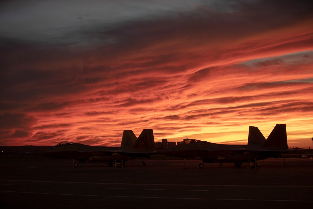 Two U.S. Air Force F-22 Raptors