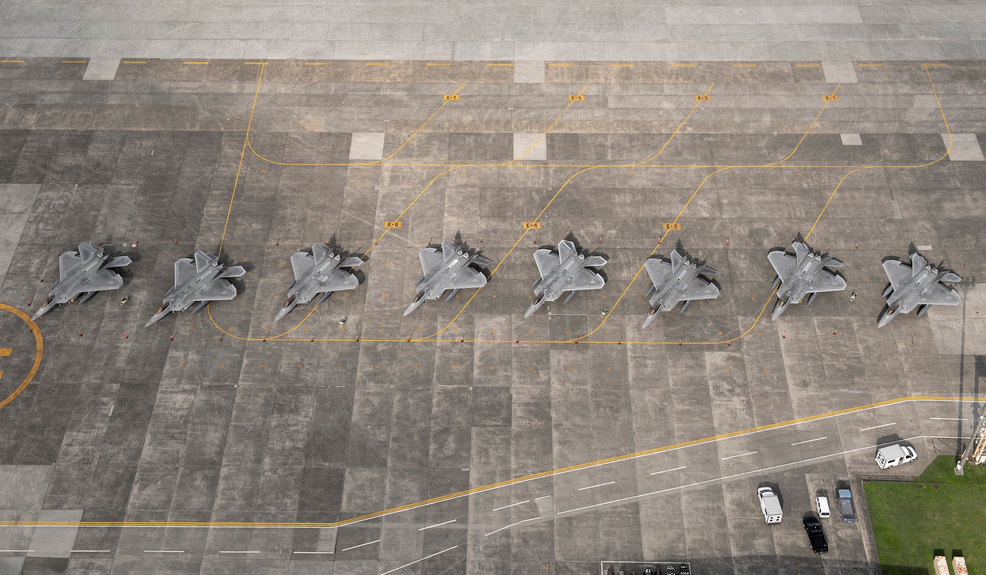Eight U.S. Air Force F-22 Raptors from Joint Base Elmendorf-Richardson, Alaska,