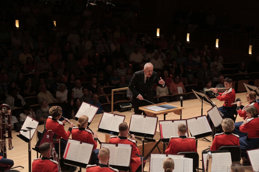On July 10, 2018 the Marine Band celebrated its 220th anniversary with a special performance featuring guest conductor, piano soloist, and composer Bramwell Tovey at The Music Center at Strathmore in North Bethesda, Md. (U.S. Marine Corps photo by Master Sgt. Kristin duBois/released)
