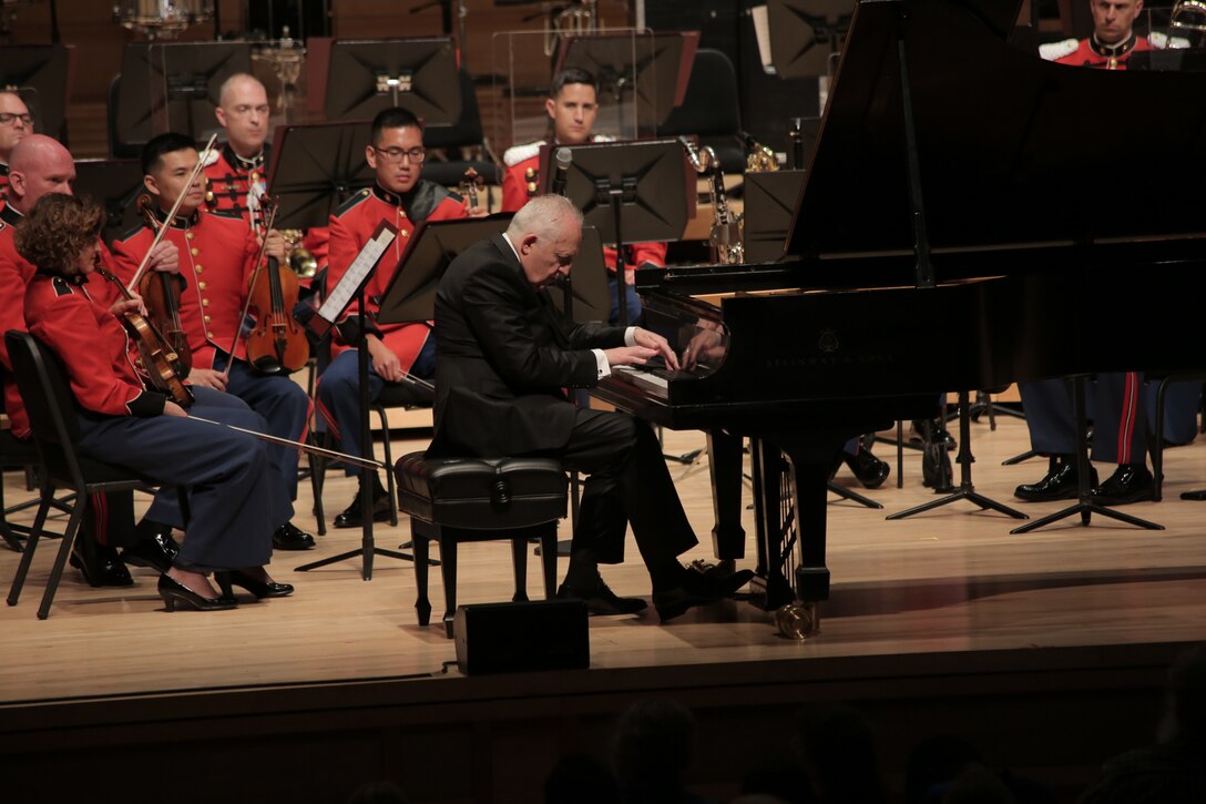 On July 10, 2018 the Marine Band celebrated its 220th anniversary with a special performance featuring guest conductor, piano soloist, and composer Bramwell Tovey at The Music Center at Strathmore in North Bethesda, Md. (U.S. Marine Corps photo by Master Sgt. Kristin duBois/released)