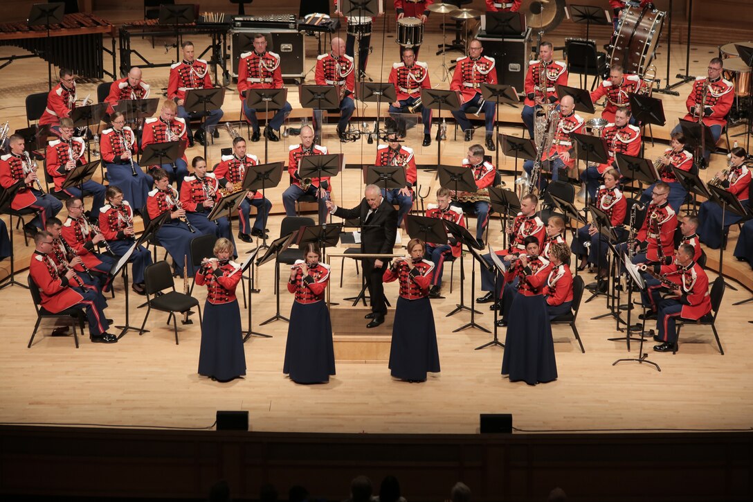 On July 10, 2018 the Marine Band celebrated its 220th anniversary with a special performance featuring guest conductor, piano soloist, and composer Bramwell Tovey at The Music Center at Strathmore in North Bethesda, Md. (U.S. Marine Corps photo by Master Sgt. Kristin duBois/released)