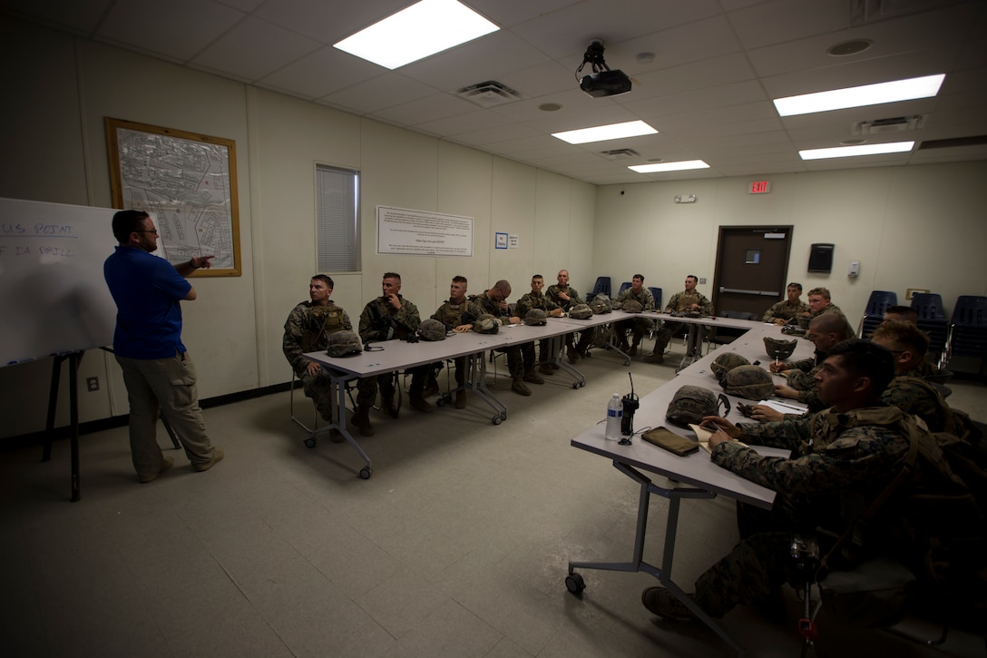 U.S. Marines with 2nd Battalion, 1st Marine Regiment, evaluate their performance in an Infantry Immersion Trainer (IIT) during Rim of the Pacific (RIMPAC) exercise on Marine Corps Base Camp Pendleton, California, July 10, 2018. The IIT provided the Marines with “hands on” practical application of tactical skills and decision making in an immersive, scenario-based training environment. RIMPAC demonstrates the value of amphibious forces and provides high-value training for task-organized, highly-capable Marine Air-Ground Task Forces enhancing the critical crisis response capability of U.S. forces and partners globally. Twenty-five nations, 46 ships, five submarines, about 200 aircraft and 25,000 personnel are participating in RIMPAC from June 27 to Aug. 2 in and around the Hawaiian Islands and Southern California.