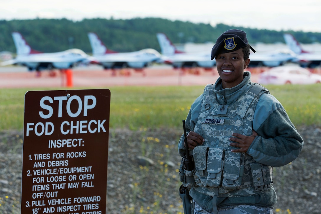 An airman provides flight line security while manning an entry point.