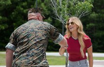 Lt. Col. Scott Meredith, commanding officer, Wounded Warrior Battalion-East, Marine Corps Base Camp Lejeune, welcomes Lindsay Ell, country music singer, songwriter and guitarist to WWBn-E on MCB Camp Lejeune, July 4. Ell received a tour of WWBn-E and saw the different types of therapy available to recovering service members, hours before her performance at Camp Lejeune’s BaseFEST – an annual public Independence Day celebration hosted by the base. (U.S. Marine Corps photo by Cpl. Nikki L. Morales)