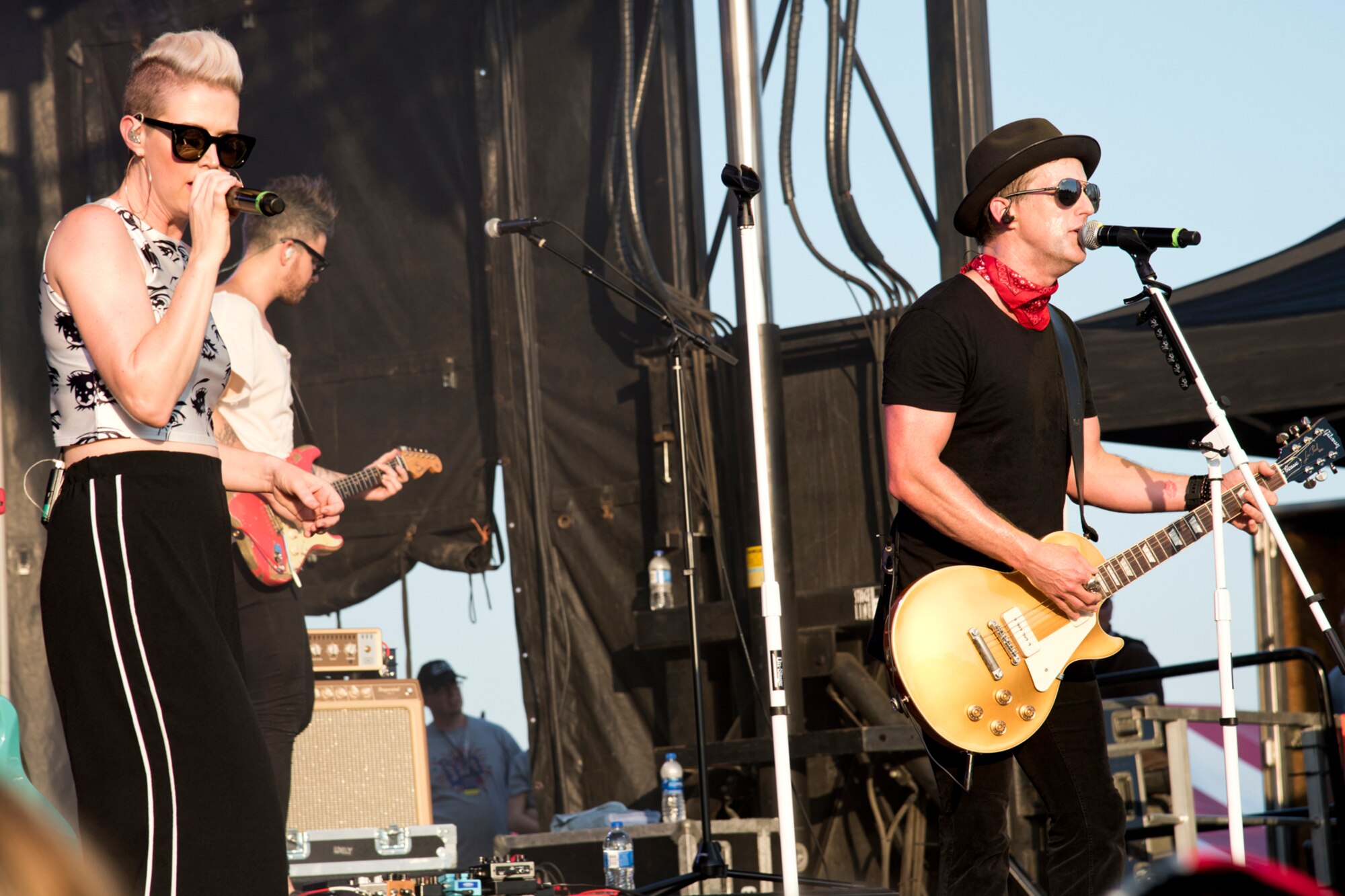 Keifer and Shawna Thompson, the country music duo Thompson Square, perform during Liberty Fest at Little Rock Air Force Base, Ark., July 7, 2018.