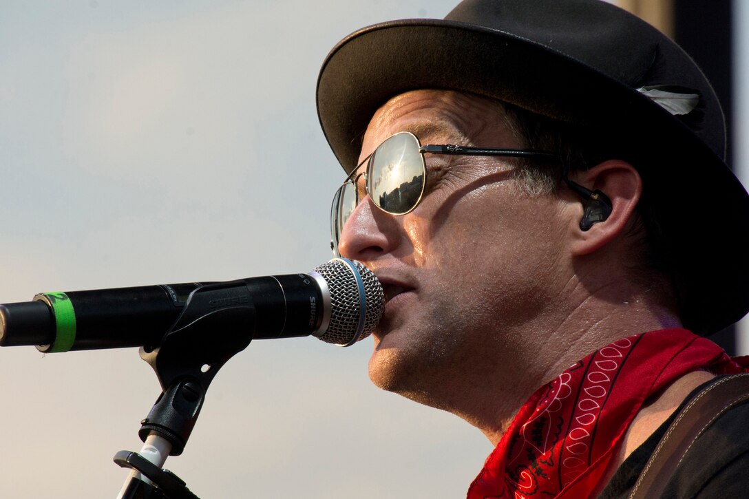 Keifer Thompson of the country music duo Thompson Square, performs for concert goers during Liberty Fest at Little Rock Air Force Base, Ark., July 7, 2018.