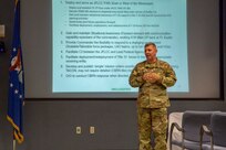 Maj. Gen. Bill Hall, commander, Joint Task Force Civil Support (JTF-CS) speaks to members of the command during a brief on exercise Ardent Sentry, which will take place June 3-7, 2019. The exercise will focus on a complex catastrophic earthquake along the New Madrid Seismic Zone (NMSZ) as part of Defense Support of Civil Authorities. When directed, JTF-CS is ready to respond in 24 hours to provide command and control of 5,200 federal military forces located at more than 36 locations throughout the nation acting in support of civil authority response operations to save lives, prevent further injury, and provide critical support to enable community recover. (Official DoD photo by Mass Communication Specialist 3rd Class Michael Redd/released)
