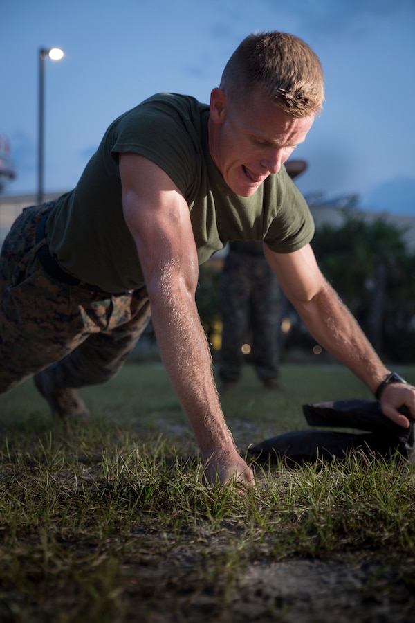Capt. Clay Groover trains during a High Intensity Tactical Training class aboard Marine Corps Air Station Beaufort July 12.  The class was led by Sgt. Jared Skelley. Groover is with Headquarters and Headquarters Squadron.